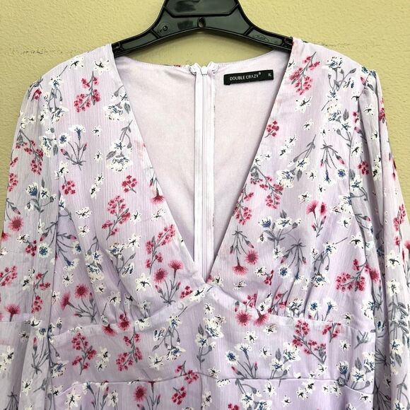 Floral Lavender Boho Bell Sleeve Mini Dress - Picture 5 of 13